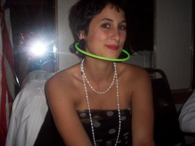 Wearing big hoop around neck in small hoops!