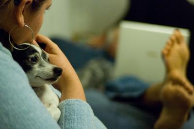 The dog likes her hoops, too!